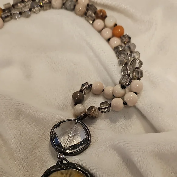 Natural Stone Necklace with Cream and Brown Accents Hand Crafted - Picture 3 of 6